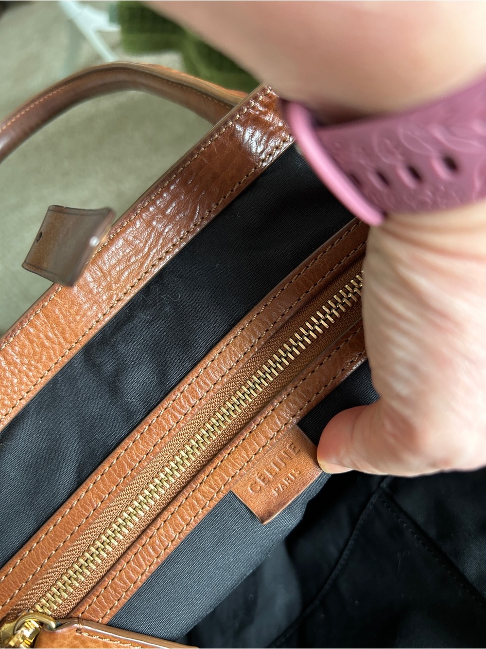 CELINE Triomphe Canvas and Leather Shoulder Satchel Handbag Brown - Picture 15 of 16